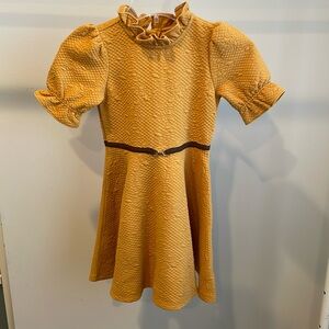 Janie and Jack Girls Quilted Puff Sleeve Dress, Mustard Yellow Dress